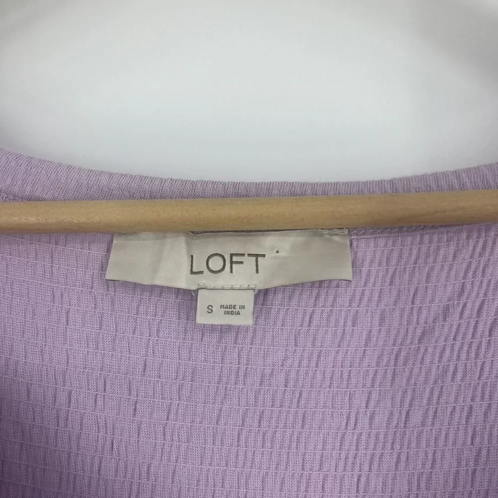 LOFT Top Size Small Womens Purple Crinkle Twist Puff Sleeve Blouse Stretch Knit